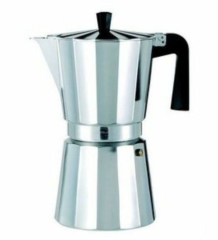 Valira Vitro 9T silver aluminum Italian coffee pot with 9 cups, ideal for brewing traditional espresso-style coffee.