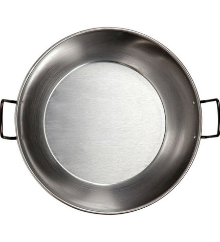 Polished steel deep pan with handle by Vaello, 30 cm diameter, ideal for cooking and kitchen use.