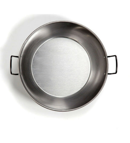 Polished steel deep pan with handle from Vaello, 38 cm diameter, ideal for cooking and kitchen use.