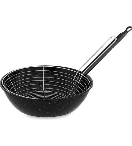 Black enameled steel baking pan with wire rack from Vaello, 26 cm diameter, suitable for house and kitchen cooking.