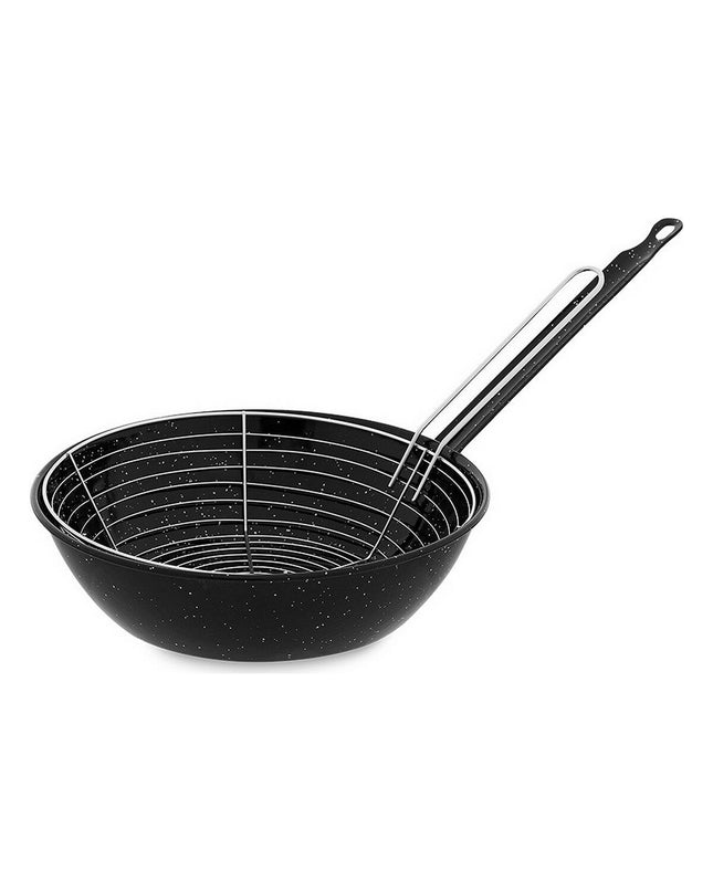 Black enameled steel baking pan with wire rack from Vaello, 26 cm diameter, suitable for house and kitchen cooking.