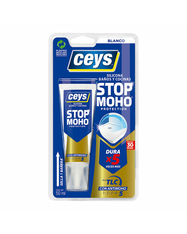 Ceys 50ml anti-vochtigheid spray for mold removal, shown in a small bottle with a white label, used for home and cleaning.