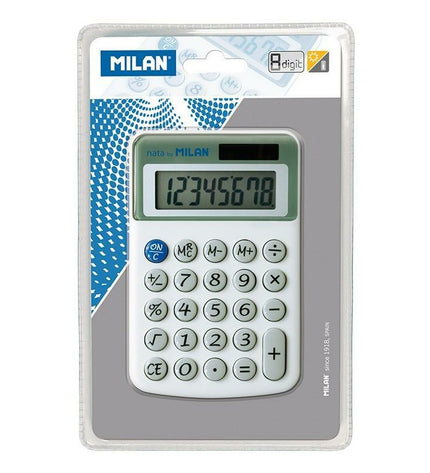 Milan Rekenmachine 40918BL wit, compact office calculator with digital display for office and stationery use