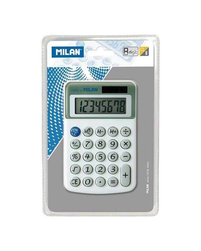 Milan Rekenmachine 40918BL wit, compact office calculator with digital display for office and stationery use