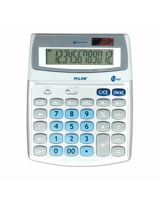 Milan Rekenmachine 152512BL wit metaal, kantoorartikel en elektronische rekenmachine, zichtbaar met numerieke toetsen en display