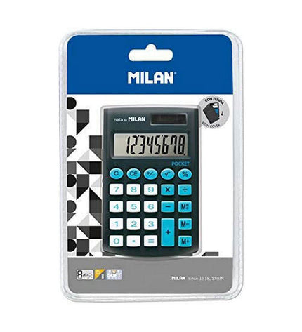 Milan Rekenmachine Nata Geval PVC, compact office calculator with protective PVC cover, ideal for office and stationery use.