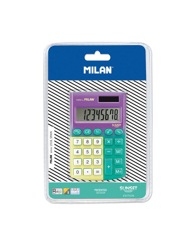 Milan pocket calculator Sunset PVC, compact office electronics and stationery, black with colorful design, for quick calculations.