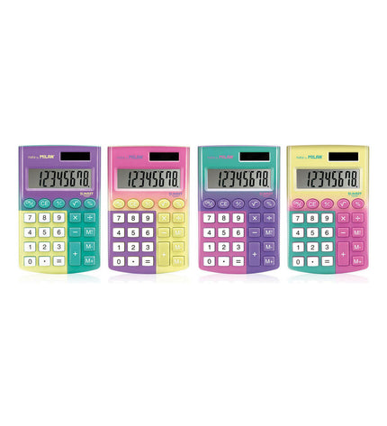 Milan pocket calculator in Sunset PVC with digital display, ideal for office electronics and stationery use.