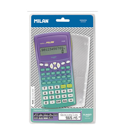 Milan M240 Sunset scientific calculator for office and school use, featuring a digital display and multiple calculation functions