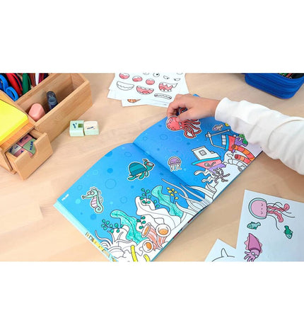 Milan inkleuren tekenblokje voor creatieve kleurenactiviteiten, blauw ontwerp, geschikt voor speelgoed en games.