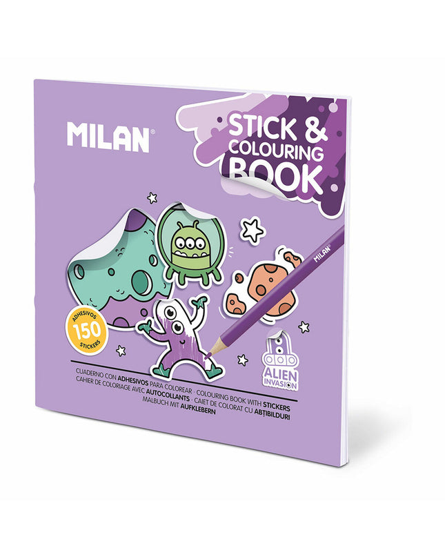 Milan Alien Invasion coloring sketchbook for children, featuring space-themed illustrations for creative coloring activities.