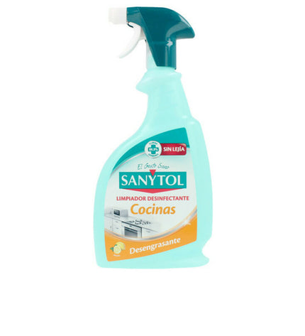 Sanytol Ontvetter 750 ml spray bottle for household cleaning and kitchen degreasing, in a white and green bottle.