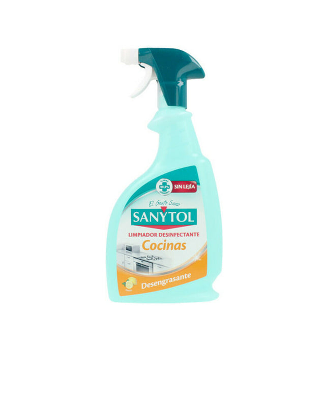 Sanytol Ontvetter 750 ml spray bottle for household cleaning and kitchen degreasing, in a white and green bottle.
