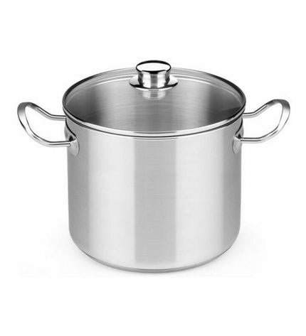 BRA 6.5L stainless steel pot with glass lid, kitchen cookware, durable 18/10 steel, ideal for home cooking and versatile meal prep
