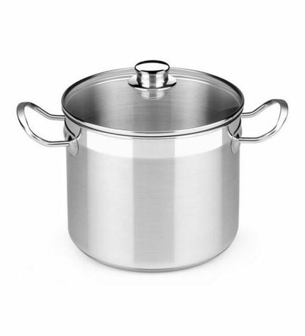 BRA Professional 8.5L stainless steel pot with glass lid, 24 cm diameter, multicolour, ideal for home cooking and kitchen use.