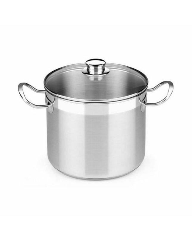 BRA Professional 8.5L stainless steel pot with glass lid, 24 cm diameter, multicolour, ideal for home cooking and kitchen use.