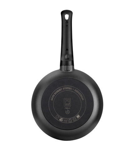 Black and orange aluminium pan by BRA, 20 cm diameter, suitable for cooking and kitchen use.