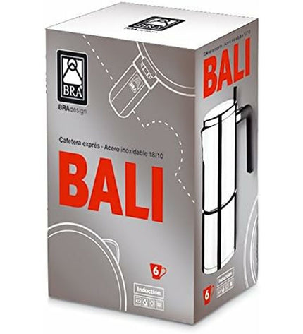 BRA BALI Italiaanse koffiepot in roestvrij staal, 10 kopjes, 500 ml, ideaal voor huis en koken, koffie en thee bereiden.