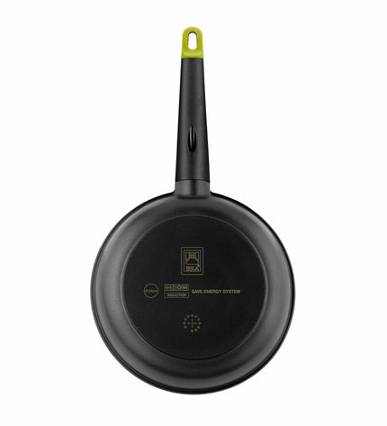 Black BRA Foodie 24cm aluminum pan with metal handle, suitable for house and cooking, with a 24cm diameter.