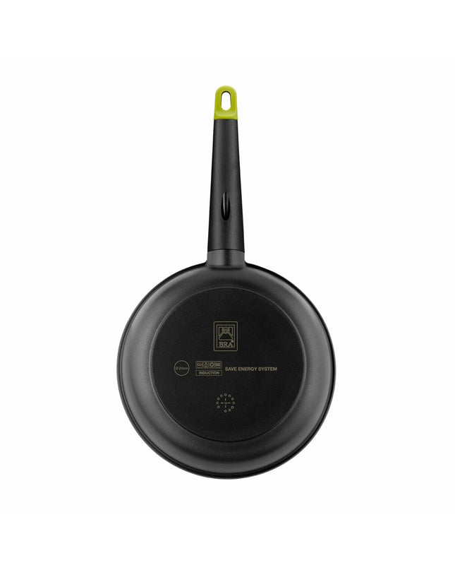 Black BRA Foodie 24cm aluminum pan with metal handle, suitable for house and cooking, with a 24cm diameter.