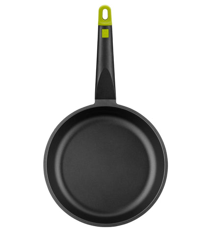 BRA Pan BRA FOODIE Ø 18 cm metal aluminium cookware for home cooking, shown with a smooth black handle and shiny aluminium surface.