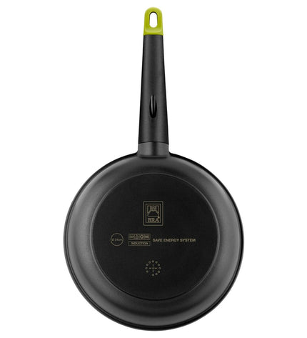 BRA Foodie 22cm aluminium frying pan for cooking, with a non-stick surface and ergonomic handle, ideal for home kitchen use.