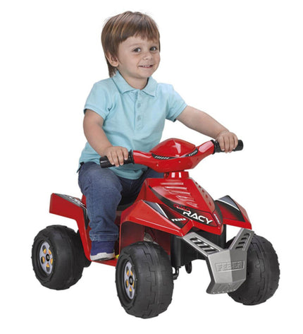 Feber elektrische quad speelgoed voor kinderen, 6V, met blauwe en zwarte details, van top tot teen zichtbaar.