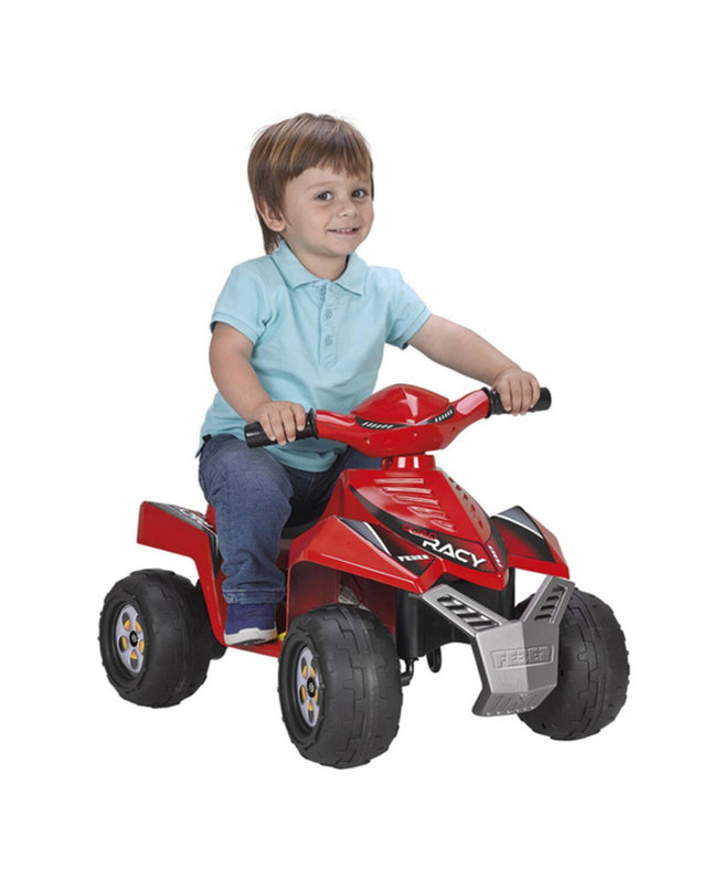 Feber elektrische quad speelgoed voor kinderen, 6V, met blauwe en zwarte details, van top tot teen zichtbaar.