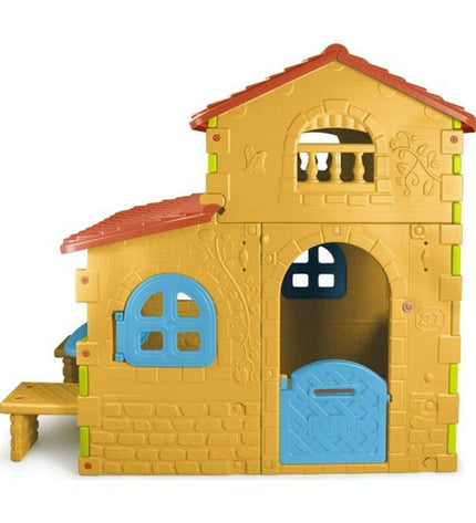 Feber Super Villa playhouse for children with bright colors and windows, measuring 180 x 110 x 206 cm, outdoor toy and game.