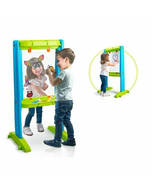 Feber dubbelzijdig krijtbord for creative activities, measuring 53.5 x 57.5 x 106 cm, suitable for kids' play and learning.