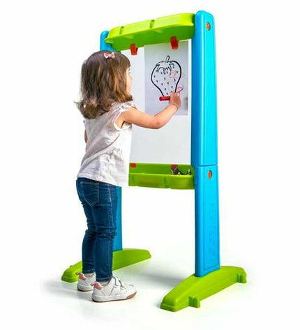 Feber dubbelzijdig krijtbord voor creatieve activiteiten, 53.5 x 57.5 x 106 cm, geschikt voor speelgoed en spelruimte.