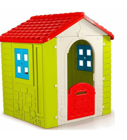 Feber children's playhouse in bright colors, measuring 131 x 110 x 121 cm, designed for outdoor play and fun activities.