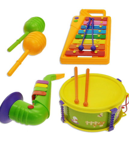 Reig Natura Music 9-piece percussion set for children, featuring colorful drums and shakers, ideal for young music enthusiasts.