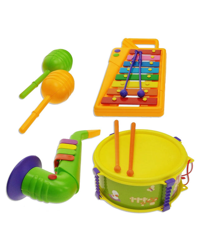 Reig Natura Music 9-piece percussion set for children, featuring colorful drums and shakers, ideal for young music enthusiasts.