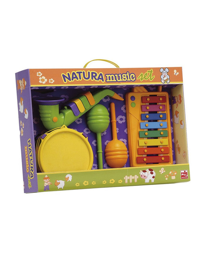 Reig Natura Music Percussion Set with 9 parts, colorful children's musical instrument toy for kids' play and learning.