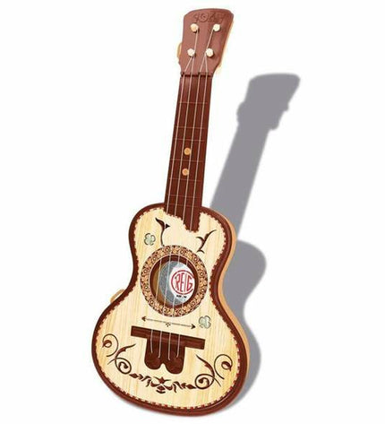 Reig Kindergitaar Reig Bruin with 4 strings, colorful toy musical instrument for children, featuring a brown wooden finish.