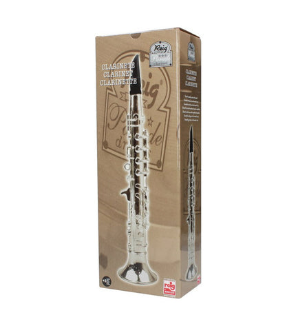 Reig brand toy clarinet, a children's musical instrument with colorful plastic body and realistic keys for imaginative play.