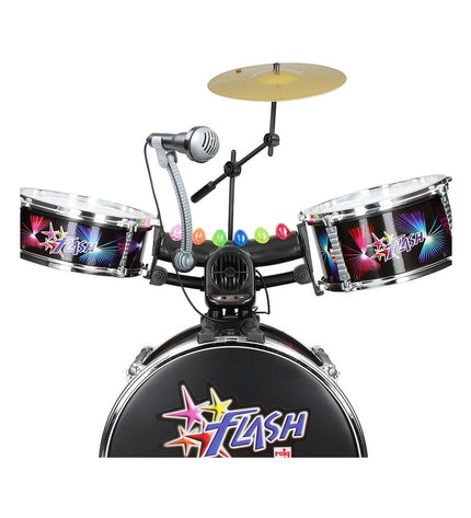 Reig Flash Kinderen plastic drums, colorful children's musical instrument set with multiple drums and drumsticks, for kids' playtime.