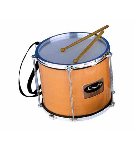 Reig metal and plastic trommel drum, 21 x 26 cm, children's musical toy with colorful drum surface and drumsticks.