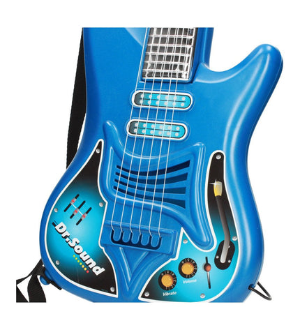 Blue Reig Kindergitaar with built-in microphone, colorful toy musical instrument for children, perfect for play and learning music.