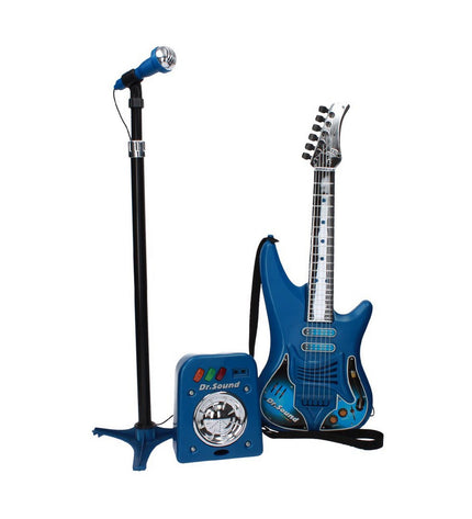Blue Reig Kindergitaar with built-in microphone, a colorful toy musical instrument for children, perfect for young aspiring musicians.