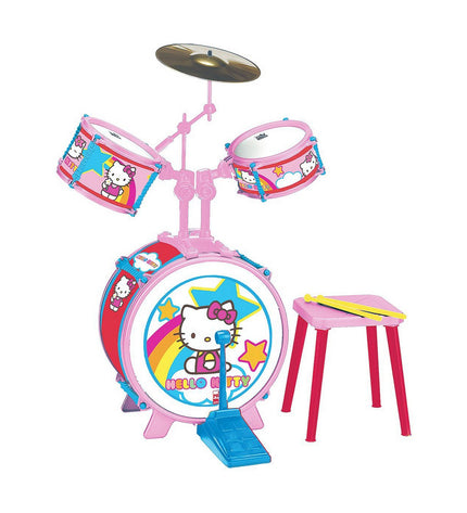 Hello Kitty plastic drums toy for children, colorful musical instrument with Hello Kitty design for kids' play and music fun.