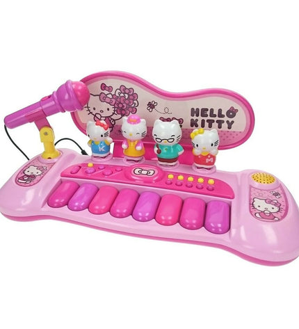 Hello Kitty electronic piano toy for kids, colorful musical keyboard with cartoon Hello Kitty design, suitable for children.