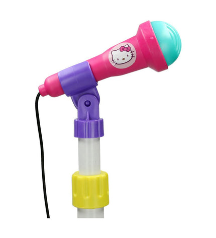 Hello Kitty kindergarten guitar toy with built-in microphone, colorful musical instrument for children to play and sing.