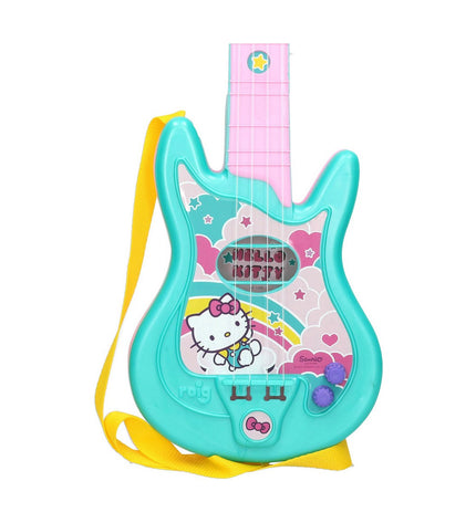 Hello Kitty toy guitar with microphone for kids, colorful plastic musical instrument from Hello Kitty, suitable for children's play.