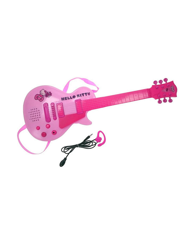 Pink Hello Kitty electronic toy guitar with built-in microphone for kids, colorful and fun musical instrument for children.