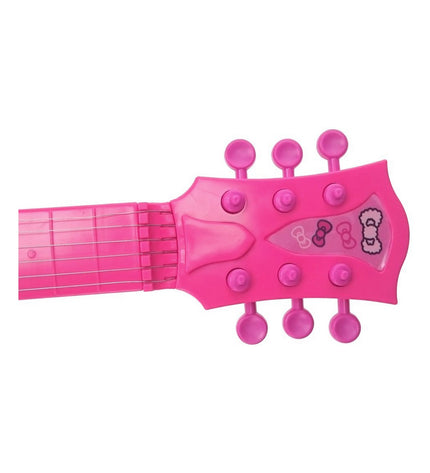 Pink Hello Kitty electronic toy guitar with built-in microphone for kids, part of musical toys and games collection.