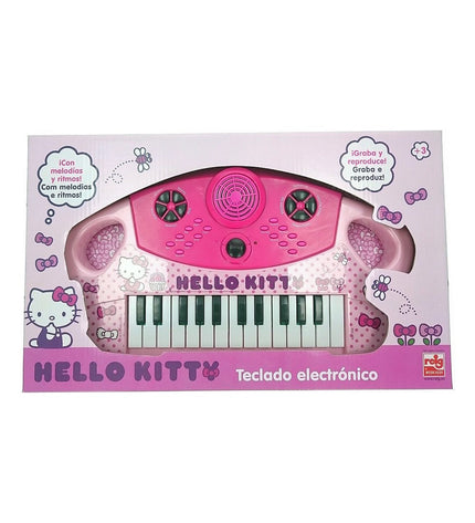 Pink Hello Kitty electronic toy piano for children, colorful musical instrument for kids' play and learning.