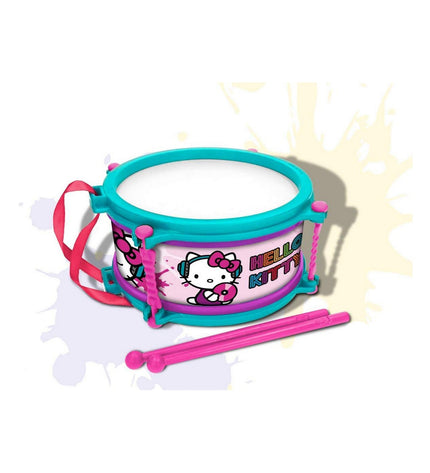 Hello Kitty blue and pink 16 cm drum toy for children, colorful musical instrument for kids' play and entertainment.