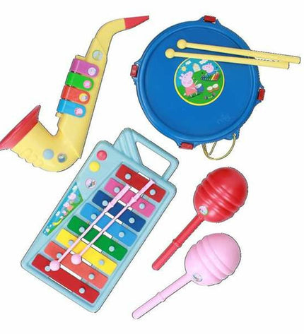 Set speelgoedmuziekinstrumenten Reig with 9 colorful kids' musical instruments, including drums and shakers for children.